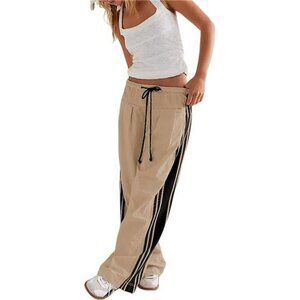 Womens Wide Leg Palazzo Pants High Rise Drawstring Striped Lounge Pants